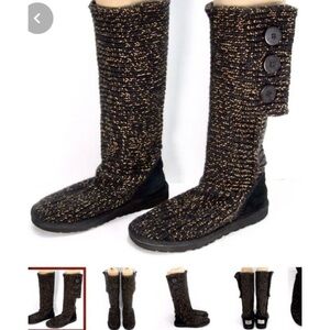 Ugg Cardy Classic Knit Sweater Boots Metallic Gold/Black